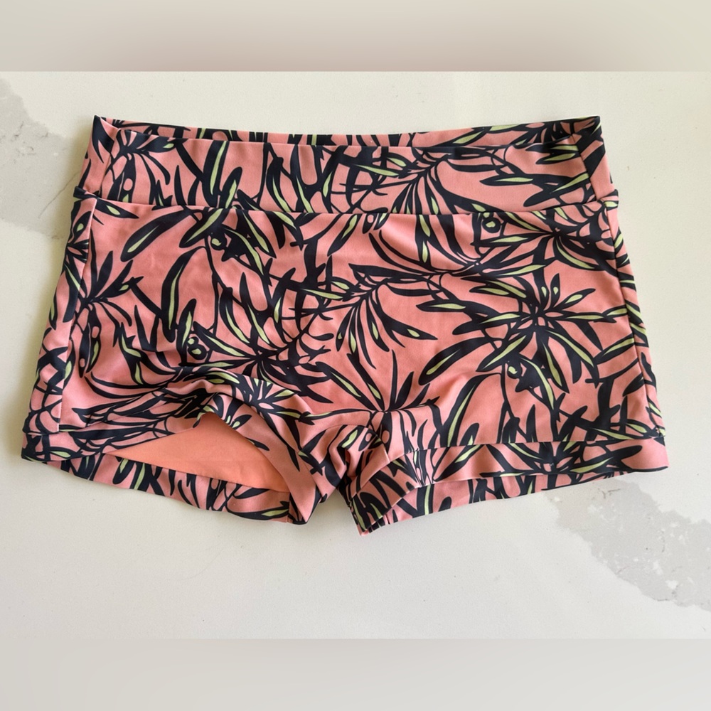 Seea Pink and Navy Blue/Green Leaf Print Bikini Bottom